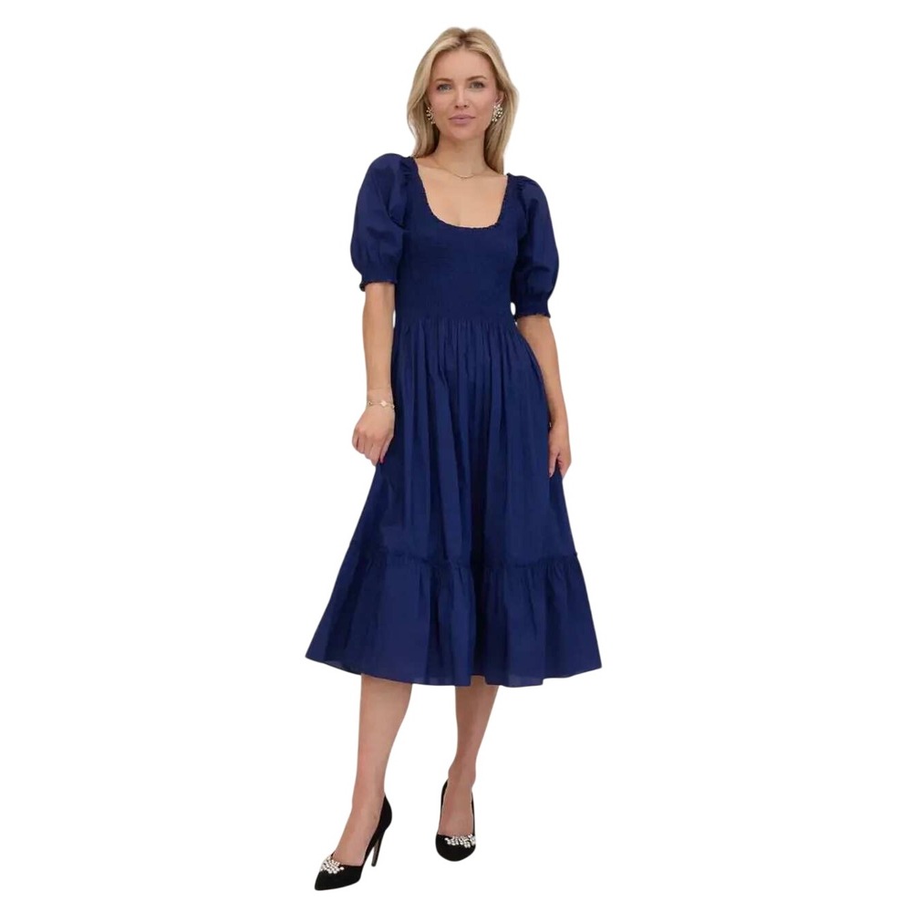 Hill House Home Women's The Louisa Nap Smocked Crepe Puff Sleeves Midi Dress XS